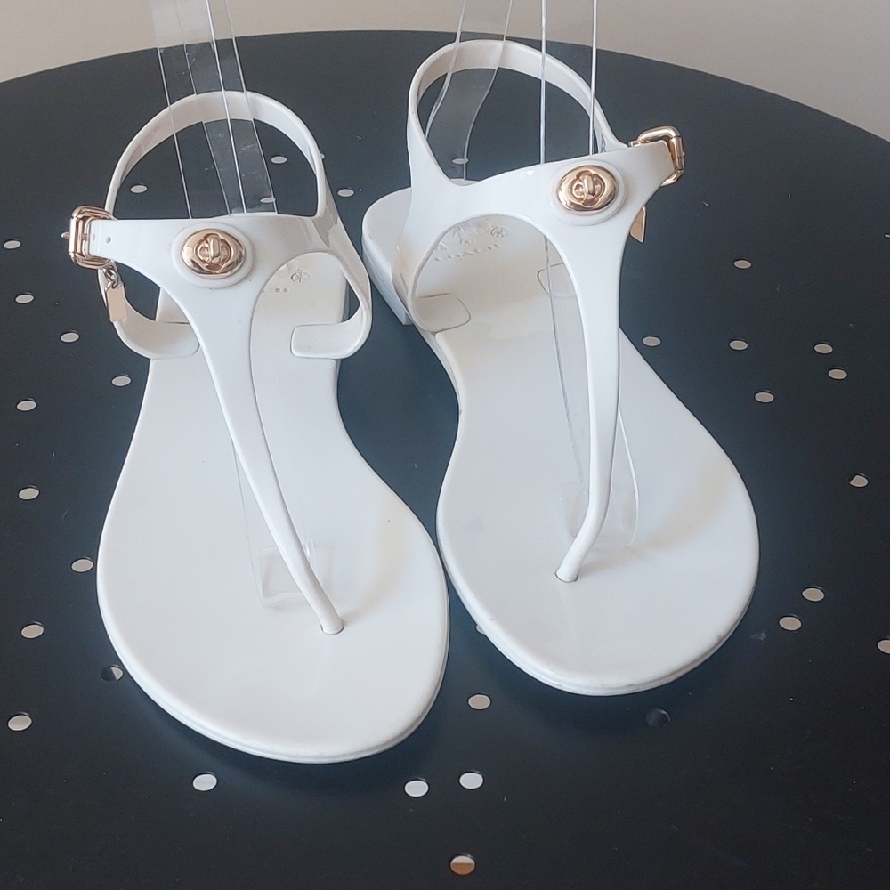 Coach White Sandals with Gold Buckle
